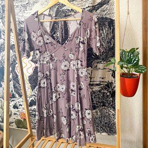 Socialite Open Back Purple Floral Pattern Skater Dress